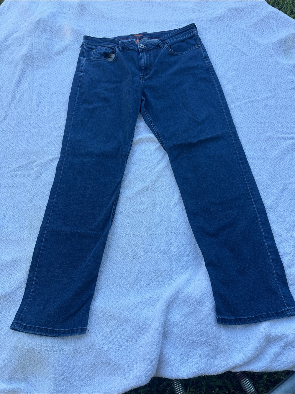 Tommy Bahama Light and Dark Blue Denim Jeans with Orange Fish Accent
